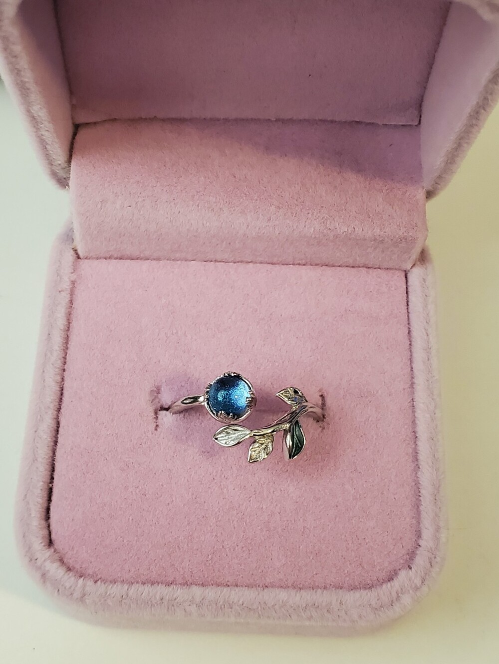 925 Sterling Silver Blue Glass Stone Adjustable Ring